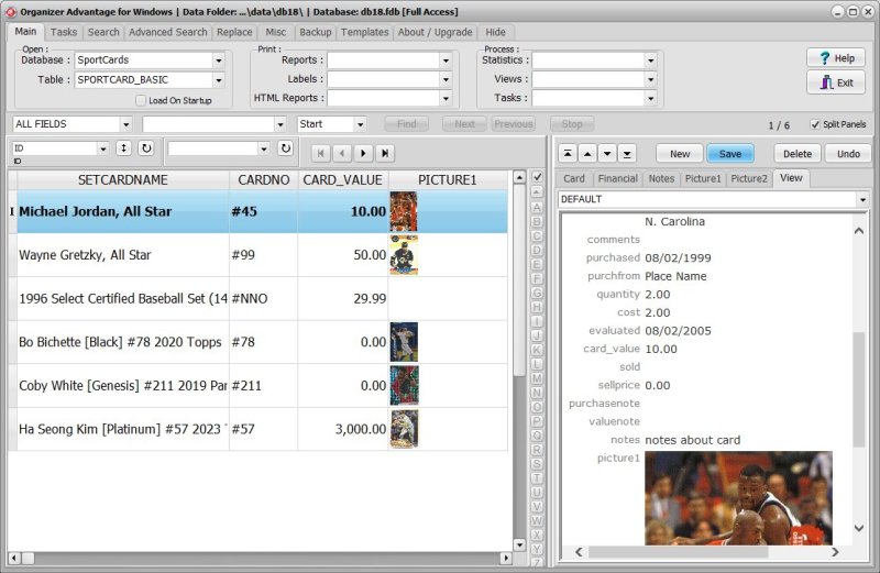 Sportscard Collecting Software for Windows PCs view
